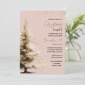 Invitation Fête de Noël à l'aquarelle rose et or (Debout devant)