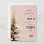 Invitation Fête de Noël à l'aquarelle rose et or (Devant)