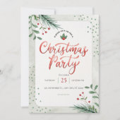 Invitation Fête de Noël à l'aquarelle verte rouge (Devant)