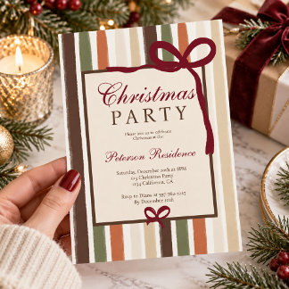 Invitation Fête de Noël à rubans rétro et nœud coquette