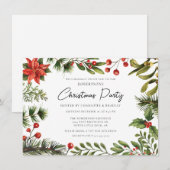 Invitation Fête de Noël à Script floral botanique (Devant / Derrière)