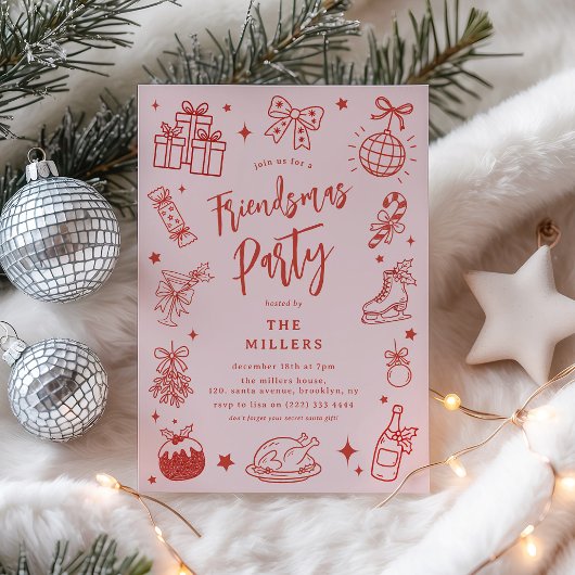 Invitation Fête de Noël Amusante Friendsmas Doodle