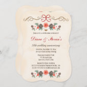 INVITATION FÊTE DE NOËL ANCIENNE AUX FLEURS ET POMMES DE PIN (Devant / Derrière)