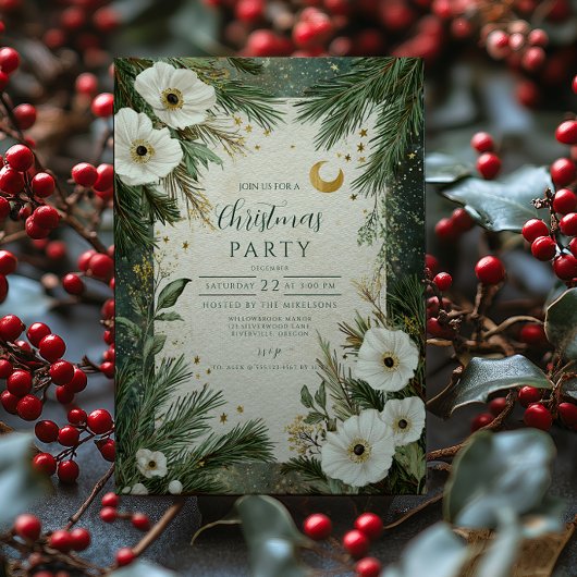 Invitation Fête de Noël Anémonique Blanc d'hiver