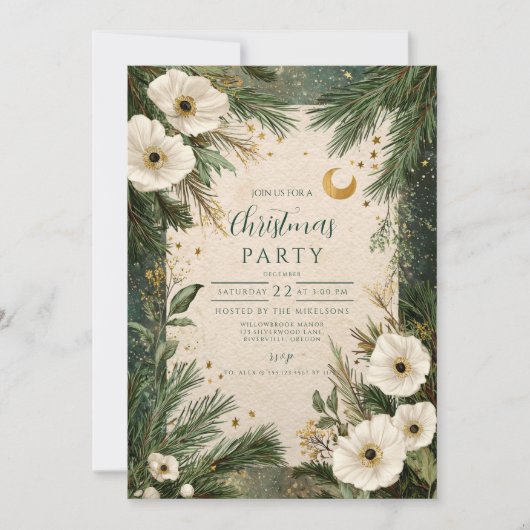 Invitation Fête de Noël Anémonique Blanc d'hiver (Devant)