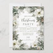 Invitation Fête de Noël Anémonique Rustique Blanc (Devant)