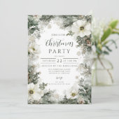 Invitation Fête de Noël Anémonique Rustique Blanc (Debout devant)