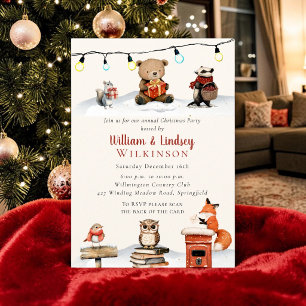 Invitation Fête de Noël Animaux de la Forêt Enchantés