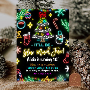Invitation Fête de Noël Anniversaire Beaucoup de Plaisir Néon