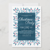 Invitation Fête de Noël Aquarelle bleue Florale (Devant)