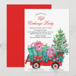 Invitation Fête de Noël aquarelle festive échange de cadeaux