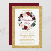 Invitation Fête de Noël Aquarelle Floral Parties scintillant (Devant / Derrière)