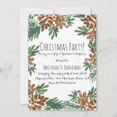 Invitation Fête de Noël Aquarelle Pinecones Vert Art (Devant)
