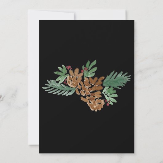 Invitation Fête de Noël Aquarelle Pinecones Vert Art (Dos)