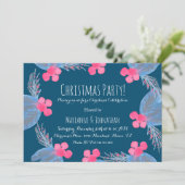 Invitation Fête de Noël aquarelle Pionsettias Berry Blue (Debout devant)