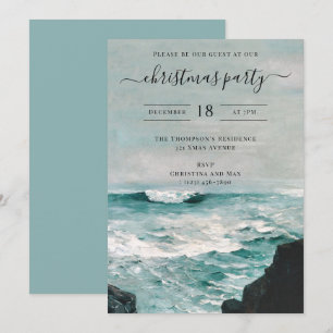 Invitation Fête de Noël Aquarelle Plage Côtière Été