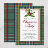 Invitation Fête de Noël | Aquarelle Plaid Holly (Devant / Derrière)