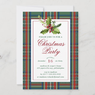 Invitation Fête de Noël Aquarelle Plaid Holly