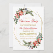 Invitation Fête de Noël Aquarelle Poinsettia Or Rouge (Devant)