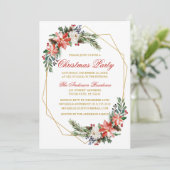 Invitation Fête de Noël Aquarelle Poinsettia Or Rouge (Debout devant)