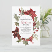 Invitation Fête de Noël Aquarelle Poinsettia Wreath (Debout devant)