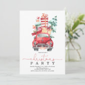 Invitation Fête de Noël, aquarelle rouge voiture vacances d'h (Debout devant)