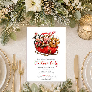 Invitation Fête de Noël aquarelle vaches drôles classiques