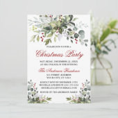 Invitation Fête de Noël Aquarelle verte Baies rouges (Debout devant)