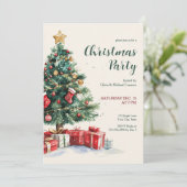 Invitation Fête de Noël arbre à l'aquarelle (Debout devant)