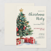 Invitation Fête de Noël arbre à l'aquarelle (Devant / Derrière)