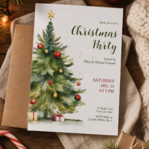 Invitation Fête de Noël arbre de Noël aquarelle