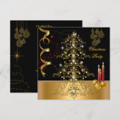 Invitation Fête de Noël Arbre de Noël Or Rouge (Devant / Derrière)