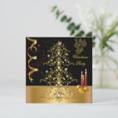 Invitation Fête de Noël Arbre de Noël Or Rouge (Debout devant)