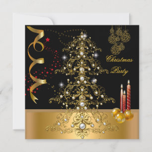 Invitation Fête de Noël arbre de Noël or rouge