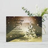 Invitation Fête de Noël Arbre d'Or brillant Étincelles (Debout devant)