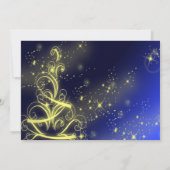 Invitation Fête de Noël Arbre d'or Étoiles Marine Fêtes Bleue (Dos)