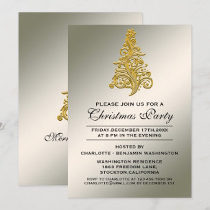 Invitation Fête de Noël arbre élégant argent et or