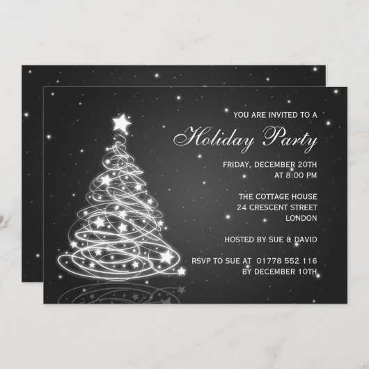 Invitation Fête de Noël Arbre noir (Devant / Derrière)