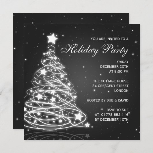 Invitation Fête de Noël Arbre noir (Devant / Derrière)