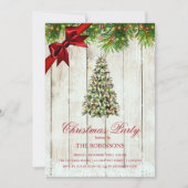 Invitation Fête de Noël | Arbre rustique et ruban rouge (Devant)