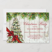 Invitation Fête de Noël | Arbre rustique et ruban rouge (Devant)