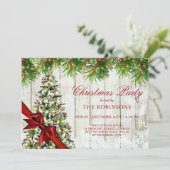Invitation Fête de Noël | Arbre rustique et ruban rouge (Debout devant)