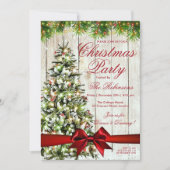 Invitation Fête de Noël | Arbre rustique, lumières et ruban r (Devant)