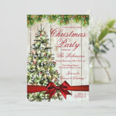 Invitation Fête de Noël | Arbre rustique, lumières et ruban r (Debout devant)