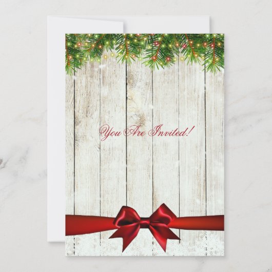 Invitation Fête de Noël | Arbre rustique, lumières et ruban r (Dos)