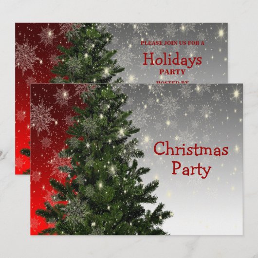 Invitation Fête de Noël Arbre vert Rouge Argent Flèches (Devant / Derrière)