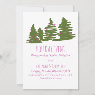 Invitation Fête de Noël Arbres de Noël Dessinés à la Main Doo
