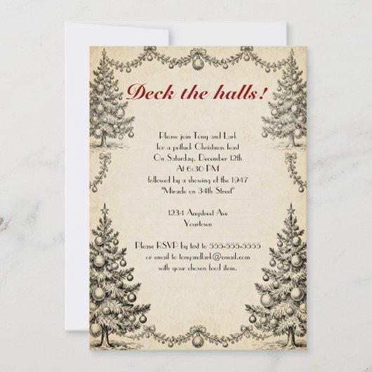 Invitation Fête de Noël Arbres et Garlands (Devant)