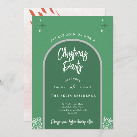 Invitation Fête de Noël Arche moderne en vert (Devant / Derrière)