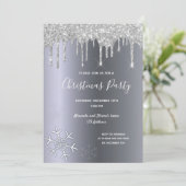 Invitation Fête de Noël argent parties scintillant gouttes de (Debout devant)